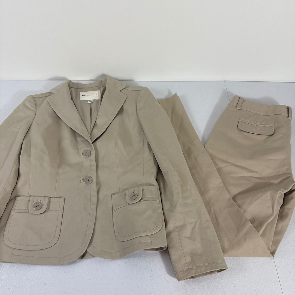 Banana Republic Martin Fit Pant Suit Khaki Beige Stretch Blazer Trousers Size 6
